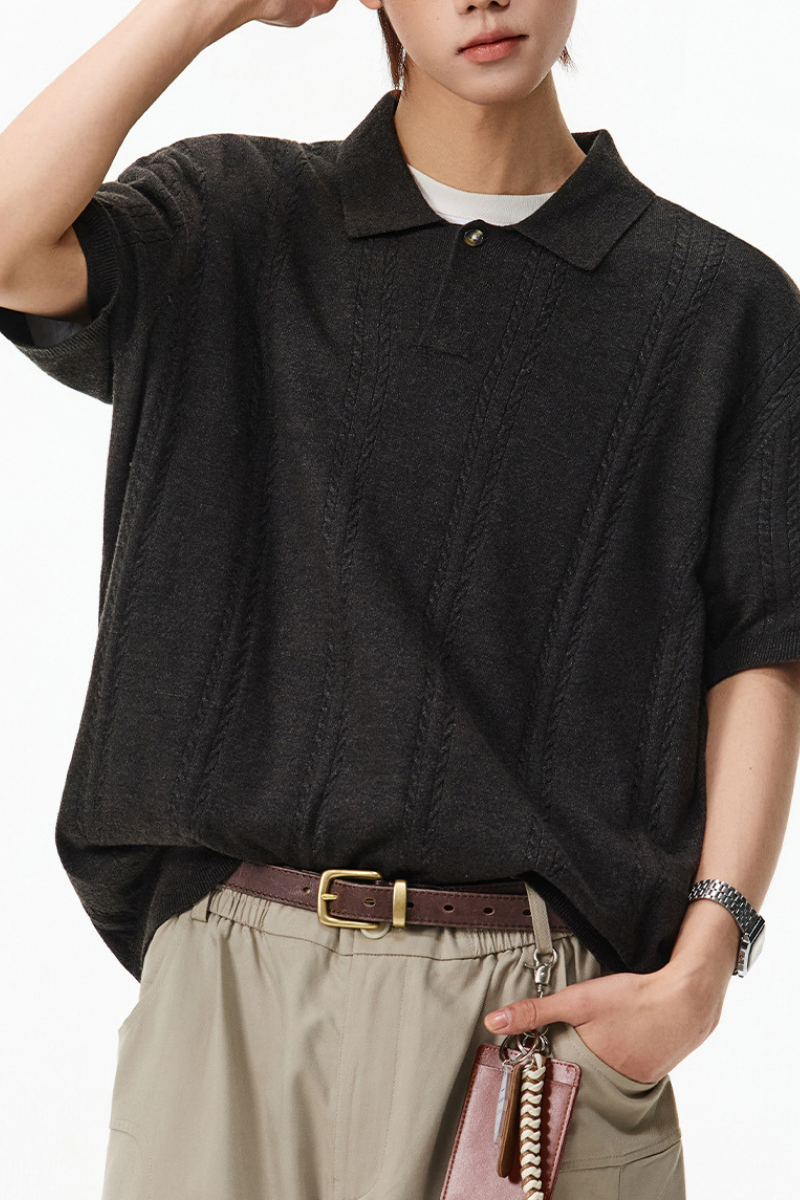 Men's Summer Cable Knit Breathable Old Money Loose Polo