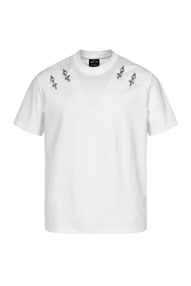 Men's Summer Heavy Solid Crewneck Flight Button Loose Tee