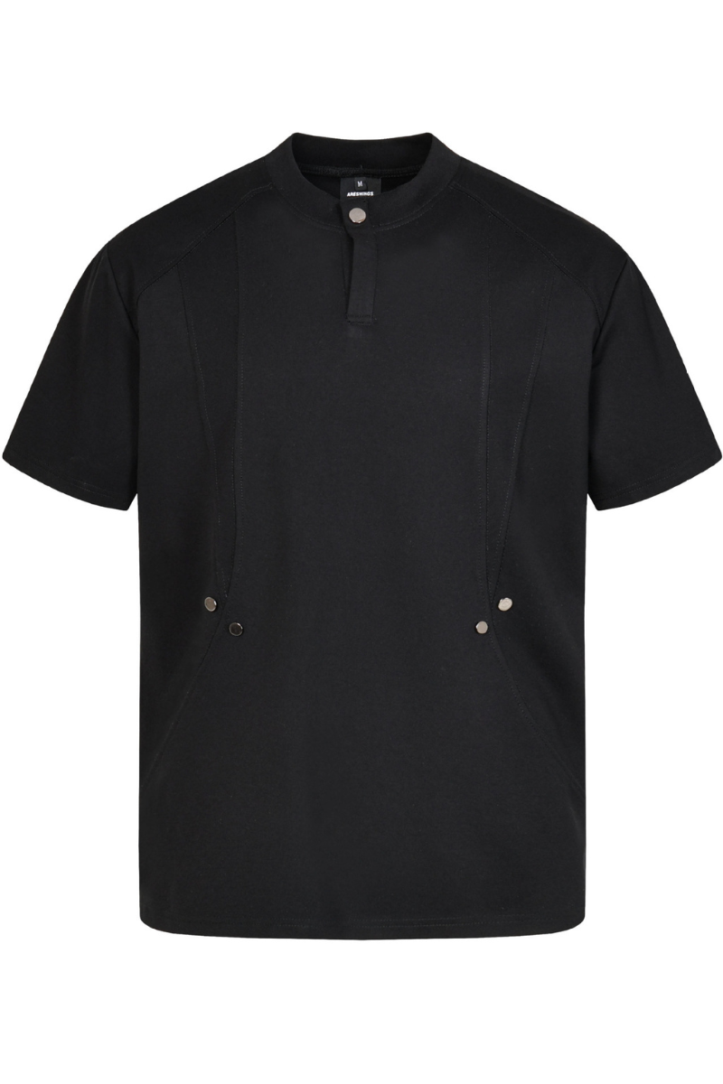 Men's Summer 320g Nylon-Cotton Minimalist Stand Collar Tee
