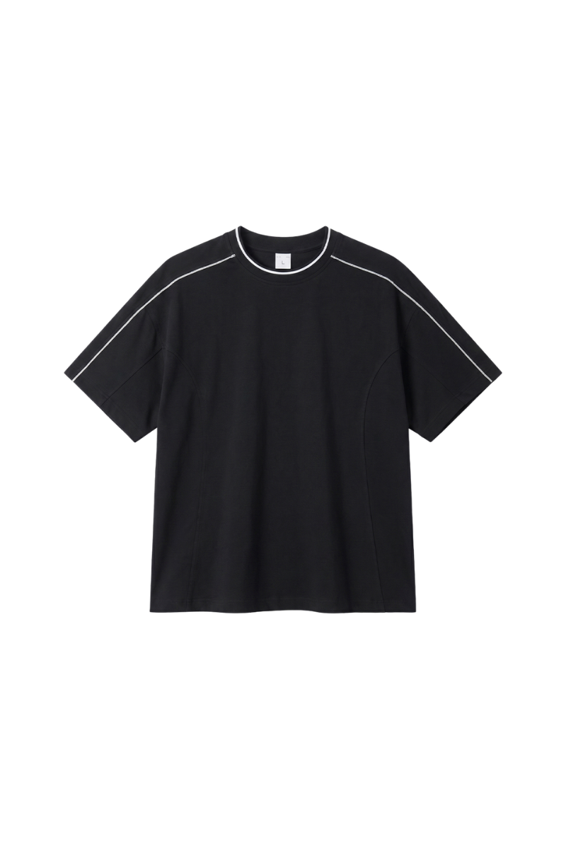 Men's Colorblock Topstitch Ribbed Cotton Drop Shoulder Tee