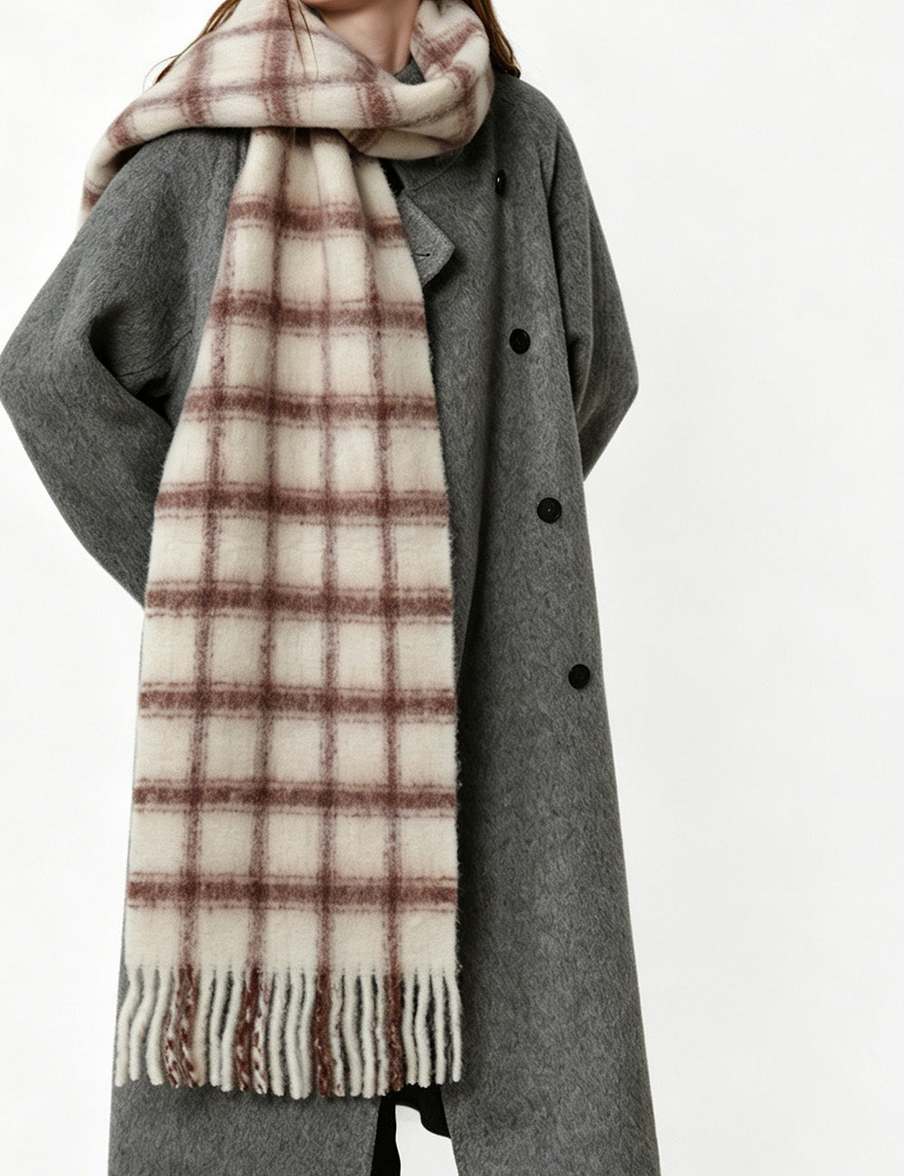 Ladies Plaid Fringe Long Neck Scarf