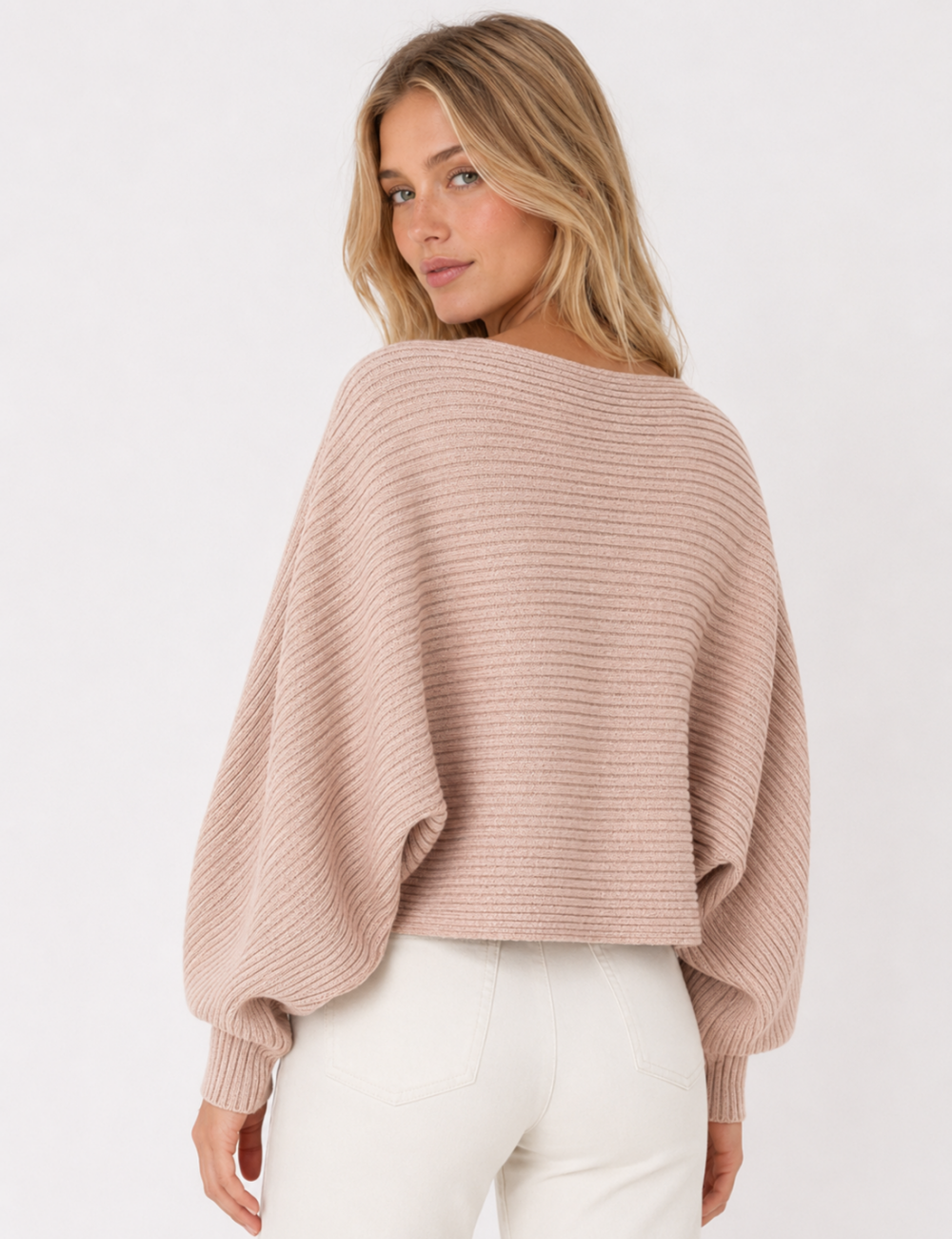Ladies Solid Boat Neck Collar Sleeve Sweater