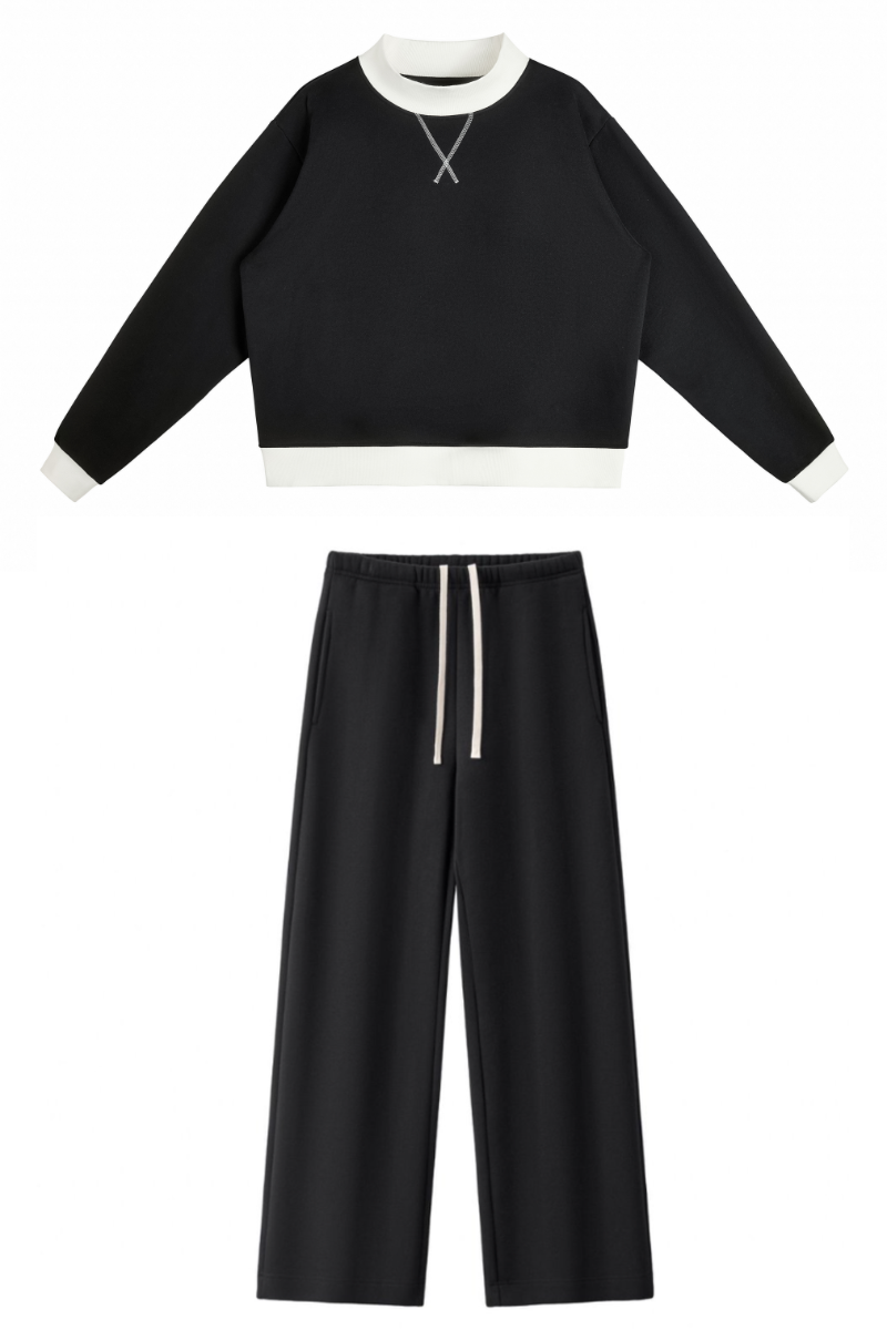 Women Fall Clothing Mock Neck Sweatshirt Wide Leg Pants Set