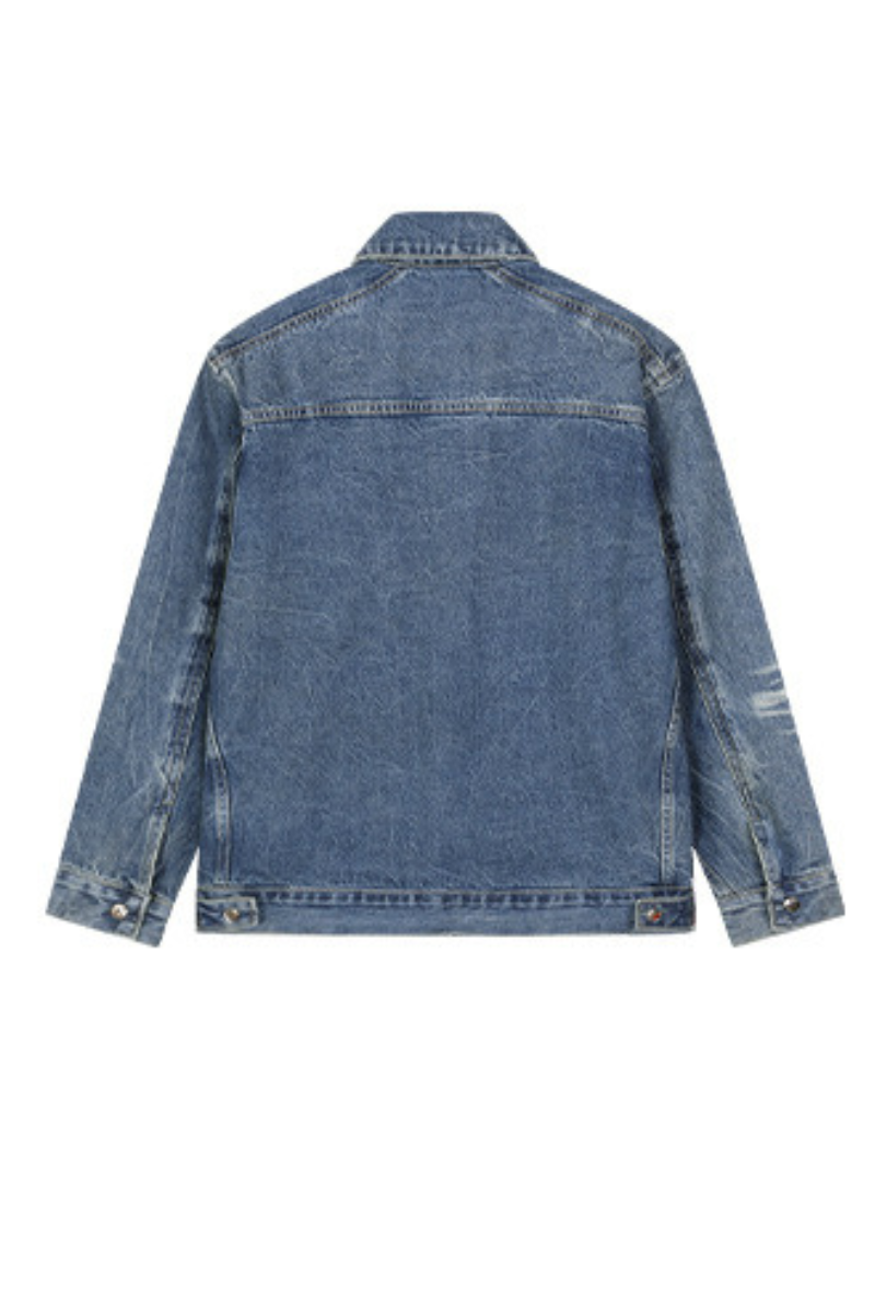 Men's Fall Clothing 543g Washed Denim Collar Zip Jacket