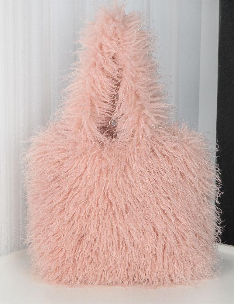Ladies Faux Mongolian Fur Looking Tote Bag SKAB4092
