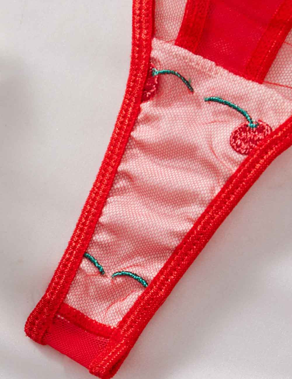 Ladies Sexy See Through Cherry Embroidery Lingerie Teddy