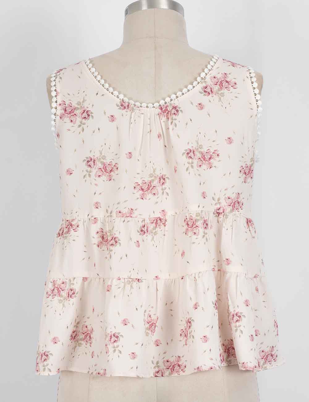 Ladies Boho Floral Print Tie Front Sleeveless Top