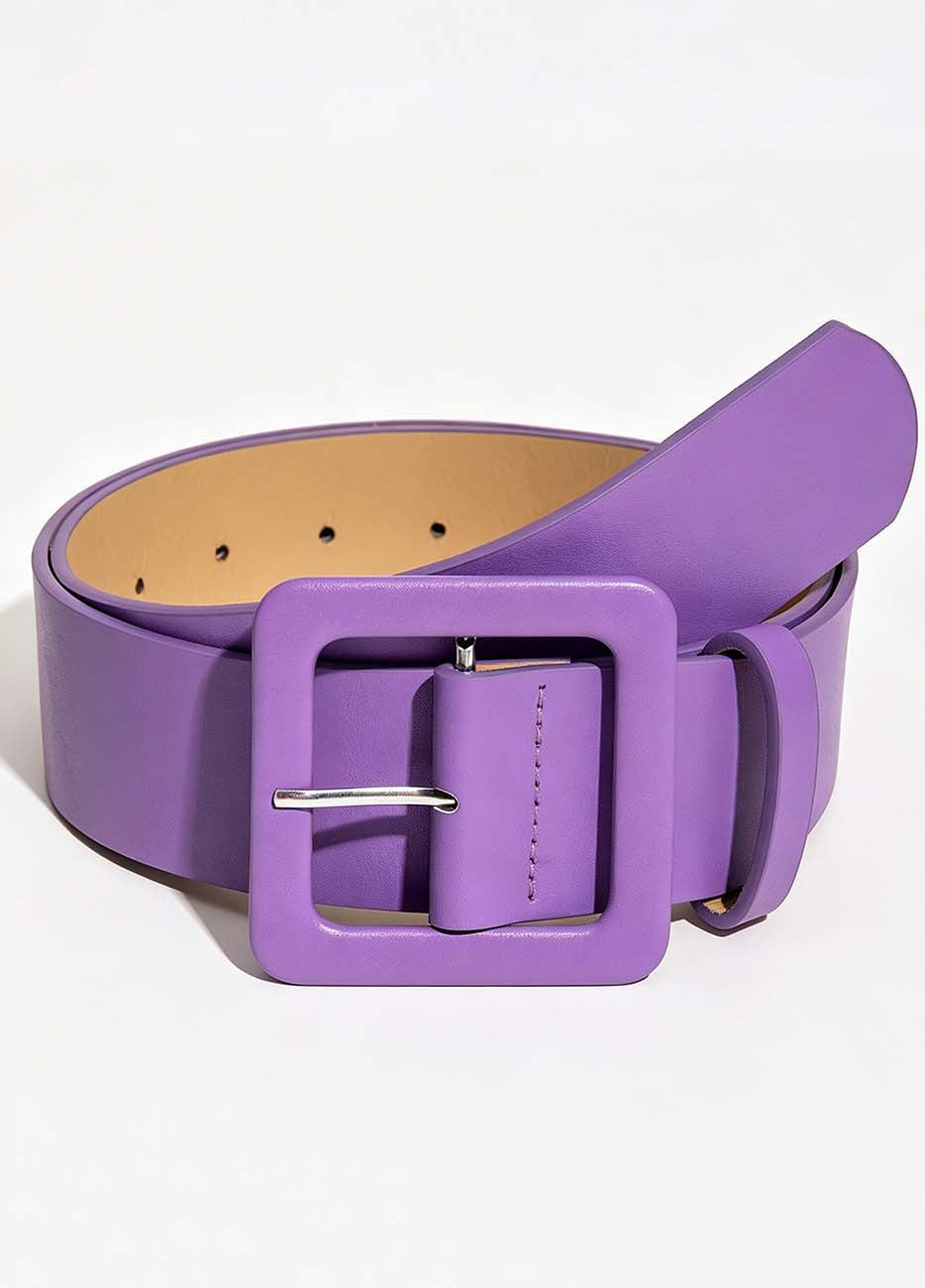 Ladies Chic Square Buckle Solid Color Faux Leather Waist Belt