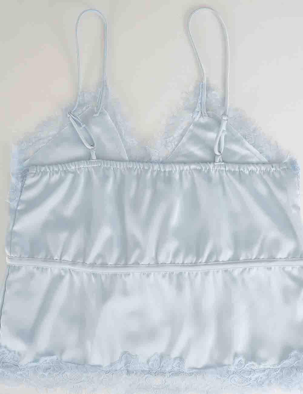 Ladies Romantic Stain Lace Trim V-Neck Waist Drawstring Cami Top