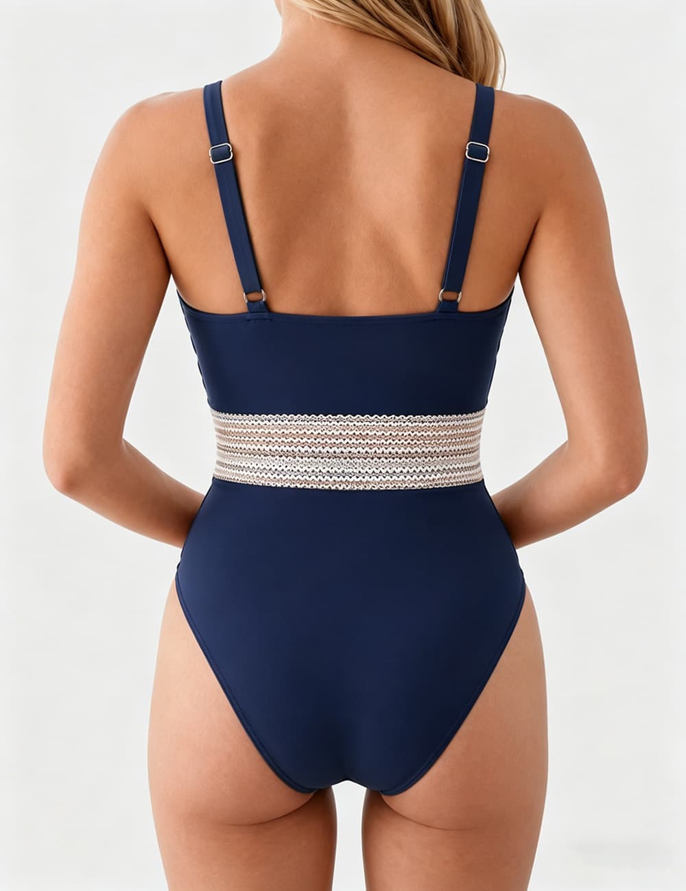Ladies Deep V-Neck Adjustable Side Drawstring One Piece Swimsuit