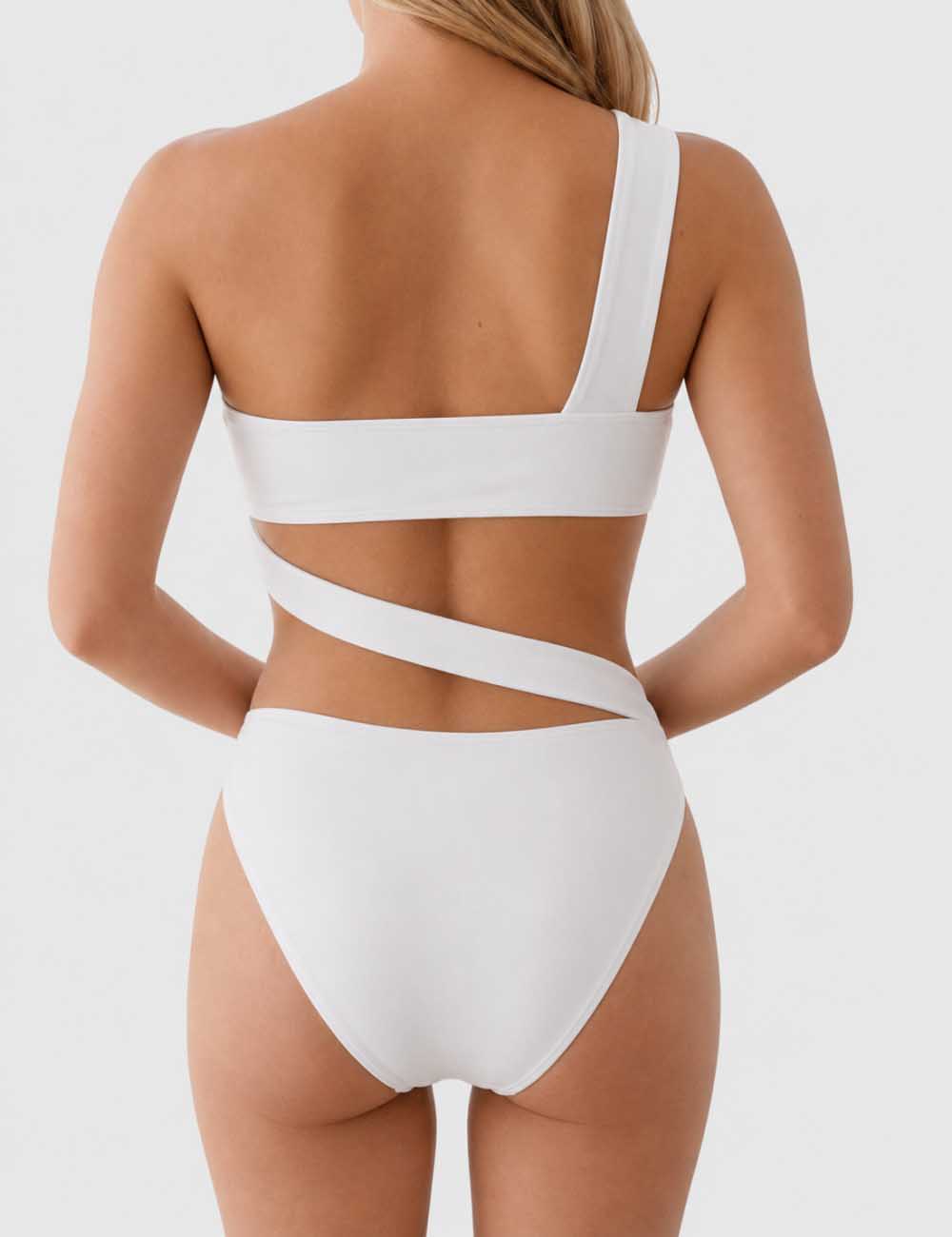 Ladies One Shoulder Irregular Monokini One Piece Swimsuit