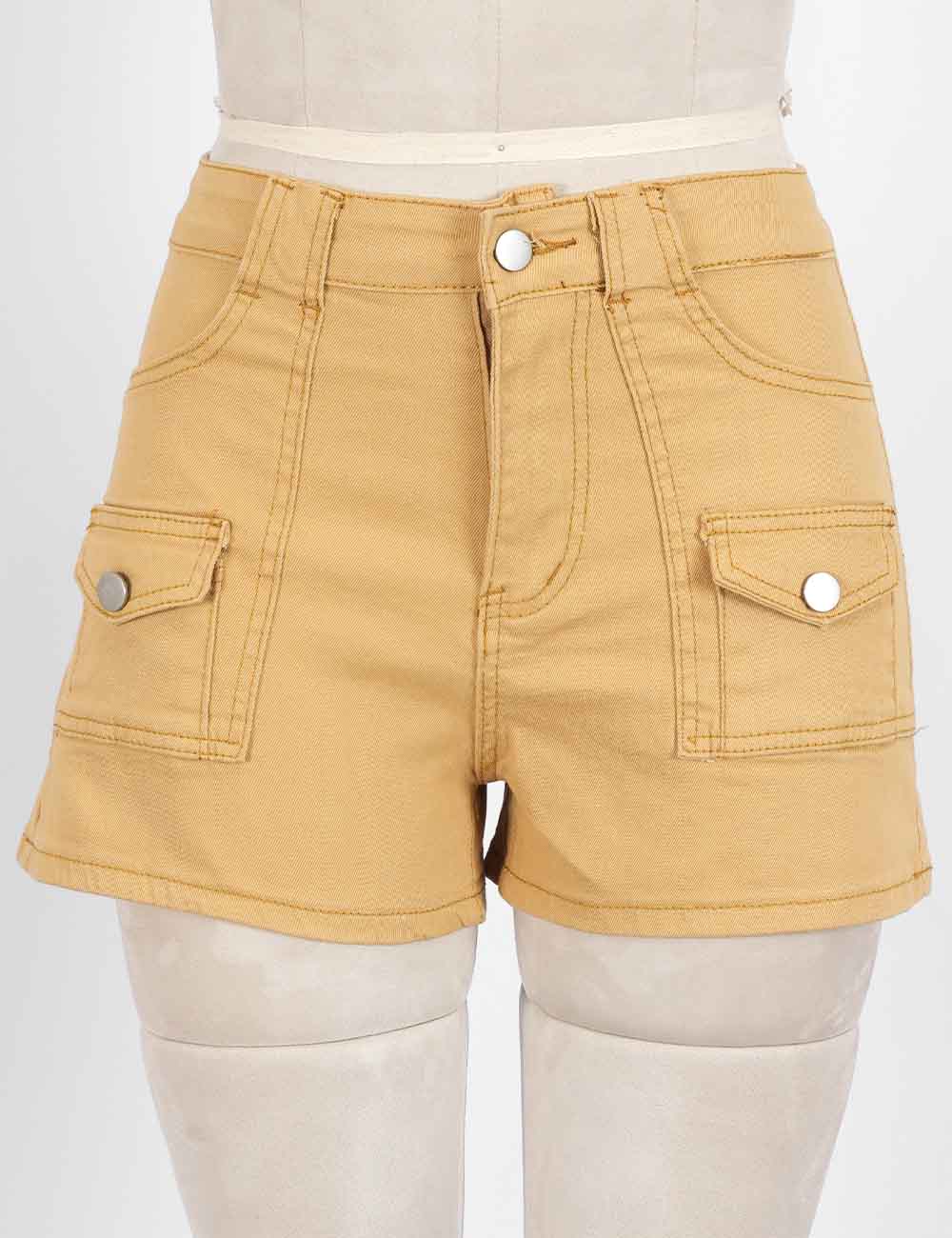 Ladies Solid Color Pockets Denim Shorts