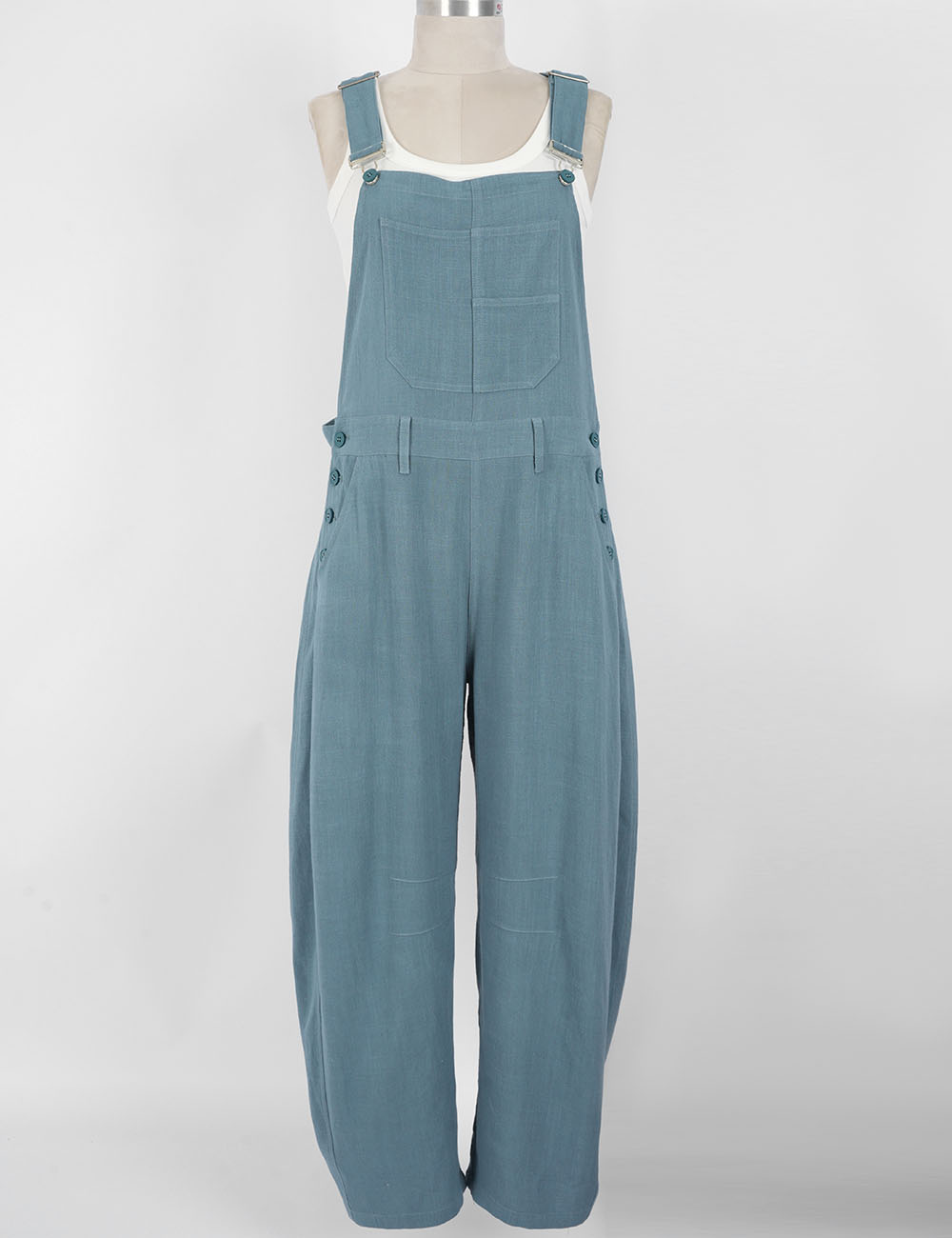 Ladies Casual Overall Solid Color Barrel Leg Denim Jumpsuit