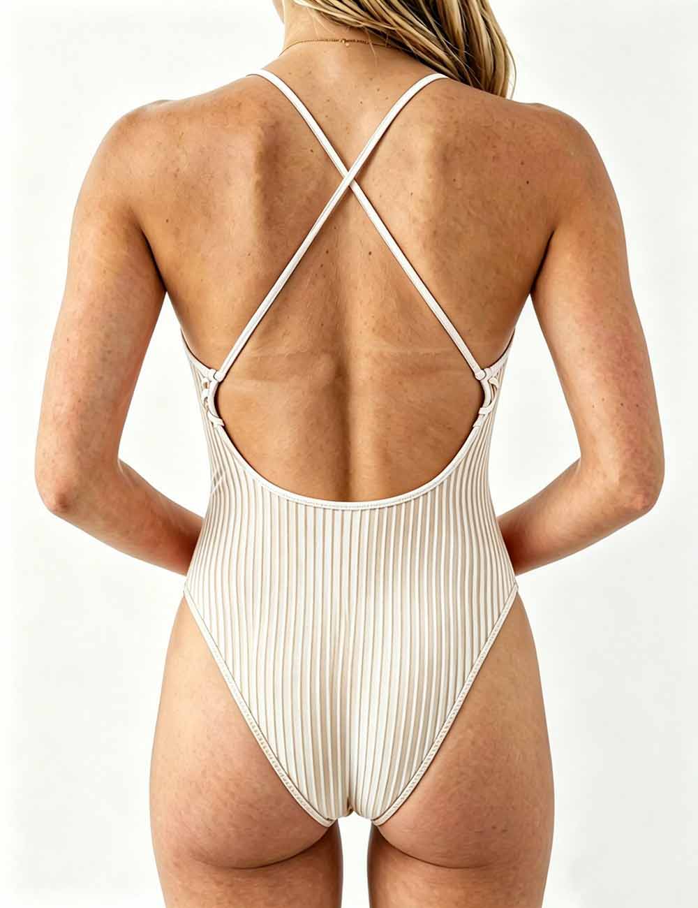 Ladies Lace-Up Accents Along High Leg Cut One Piece Swimsuit
