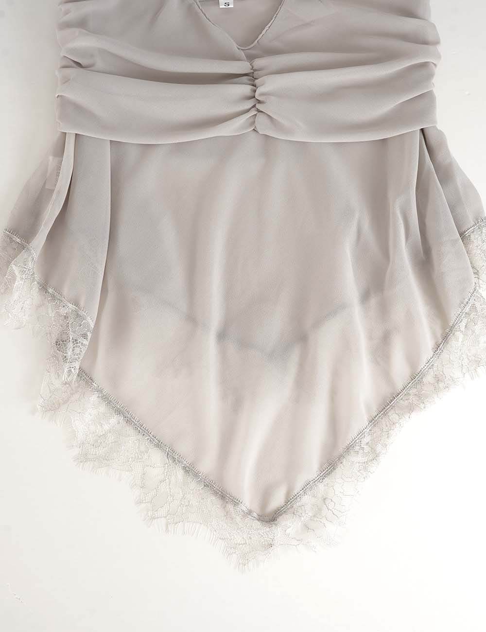 Ladies Sheer Mesh Lace Hem Spaghetti Strap Cami Top