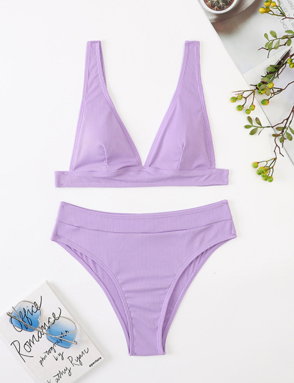 Ladies Triangle V-Neck 2PCS Bikini Set Swimsuit 8BK3WST316