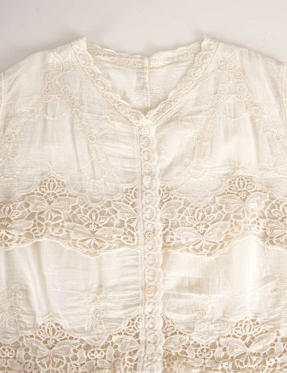 Ladies Crochet Scalloped Lace Embroidery Top & Pants Matching Set