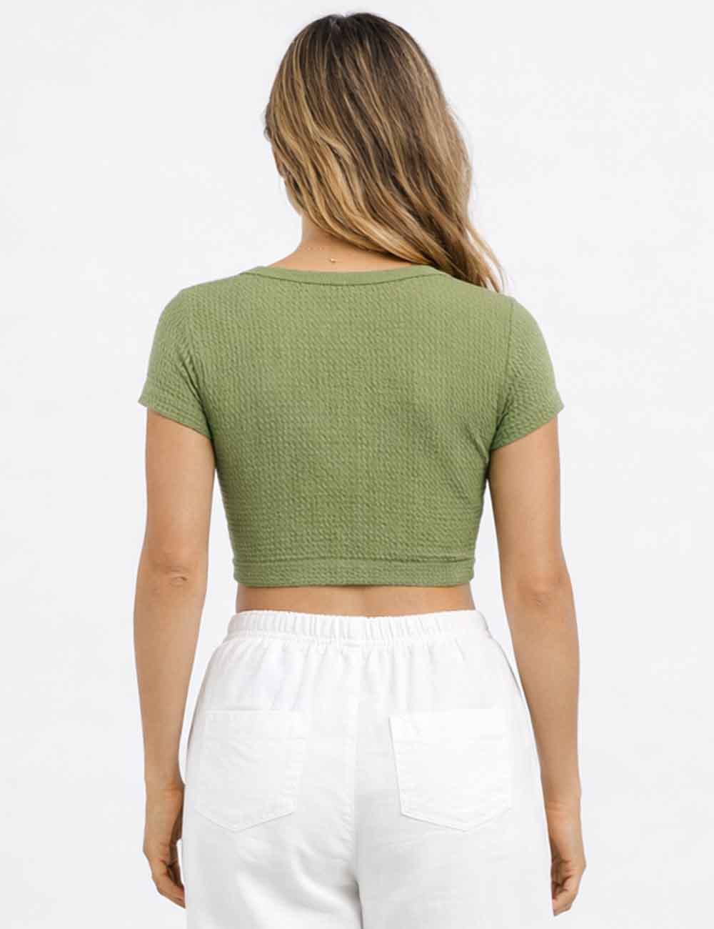 Ladies Chic Knit Round Neck Cap Sleeve Crop Top