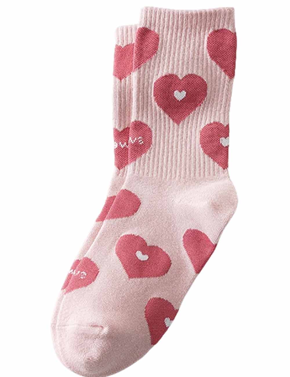 Ladies Valentine's Heart Pattern Knit Midi Calf Socks