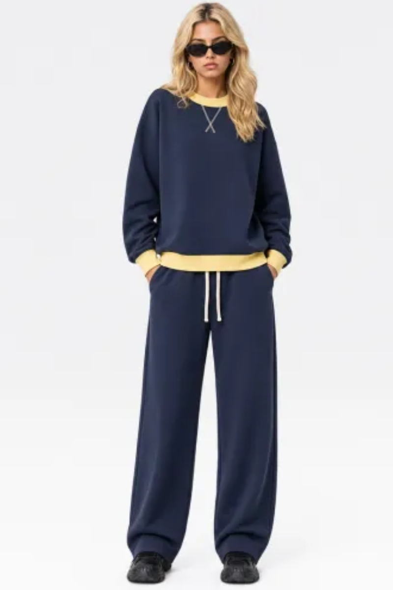 Women Fall Clothing Mock Neck Sweatshirt Wide Leg Pants Set