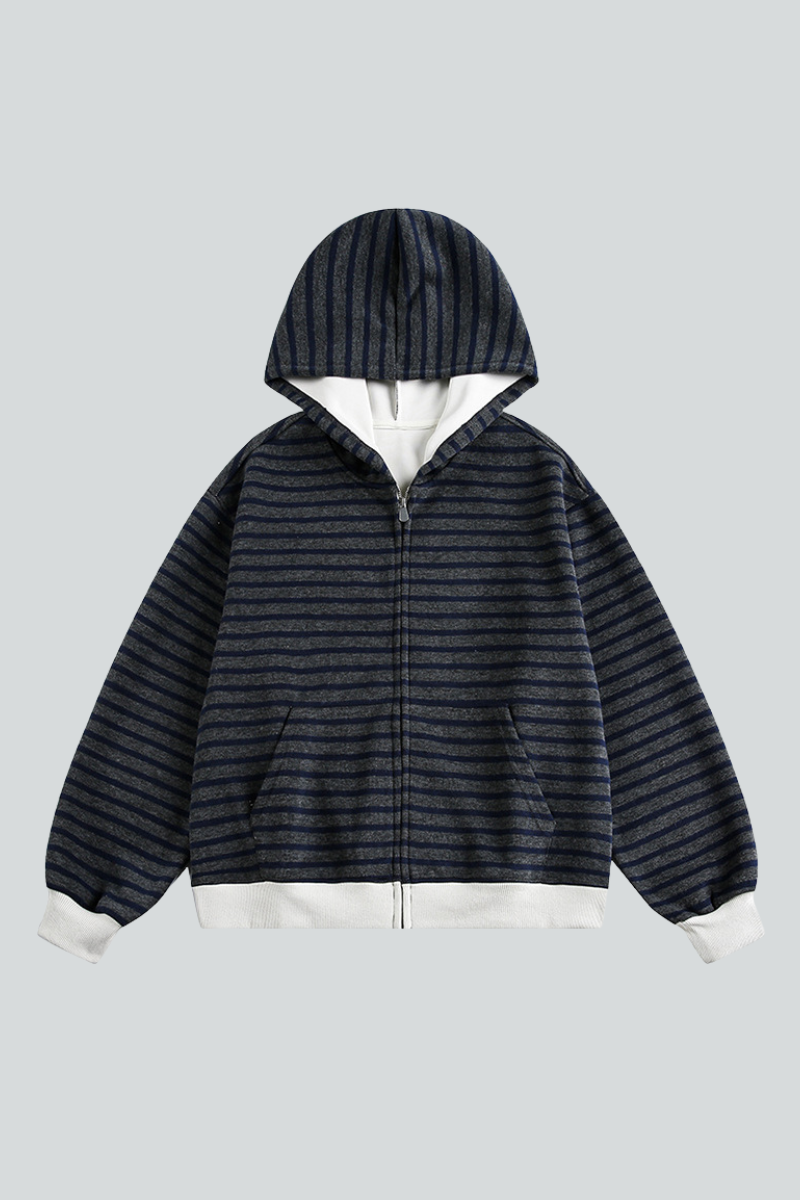 Unisex Spring American Stripe Colorblock Zip Hoodie