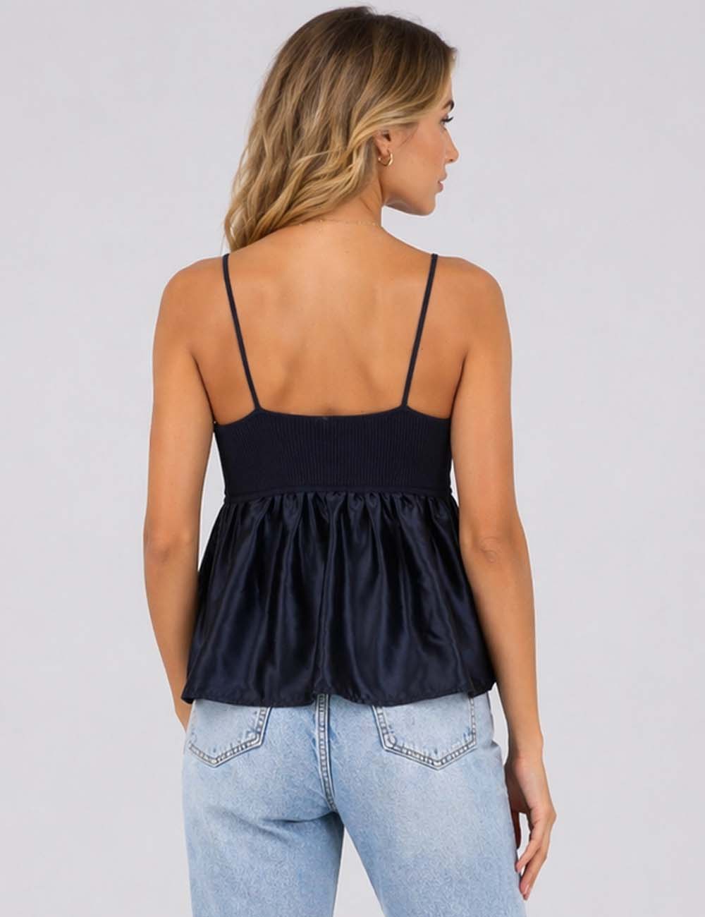 Ladies Chic Spaghetti Strap V Neck Babydoll Cami Top