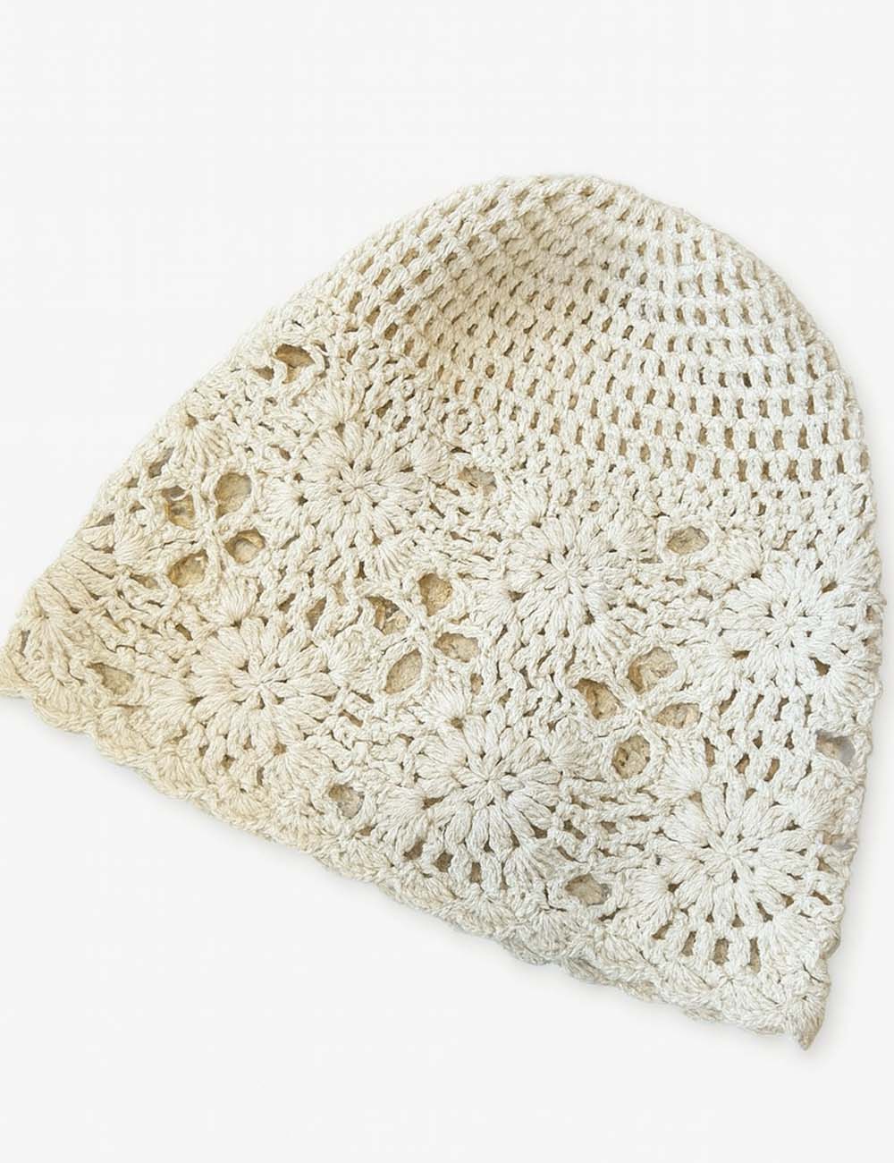 Ladies Boho Crochet Knit Floral Hollow Out Skull Cap Hat