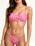 Ladies Leopard Print Halter Scoop Neck Triangle Bikini Set