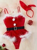 Ladies Christmas Miss Rabit Red Velvet Fluffy Teddy Set SKLG4007
