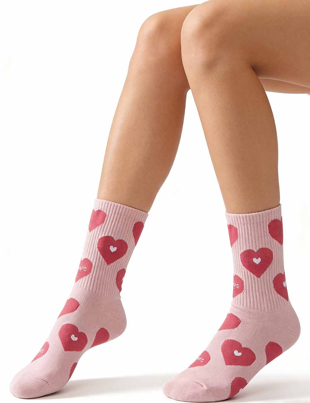 Ladies Valentine's Heart Pattern Knit Midi Calf Socks