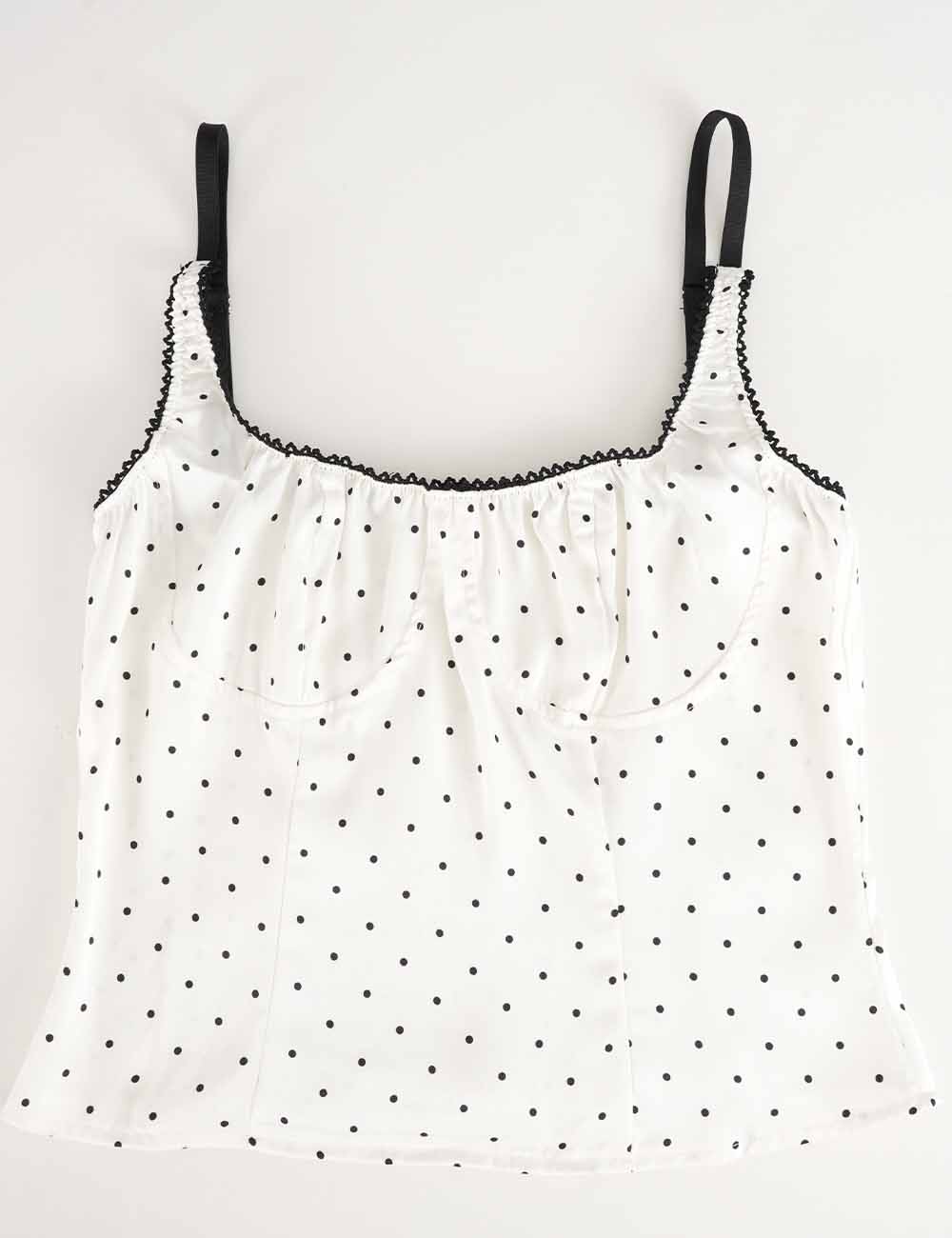 Ladies Chic Polka Dot Lace Trim Corset Square Neck Cami Top