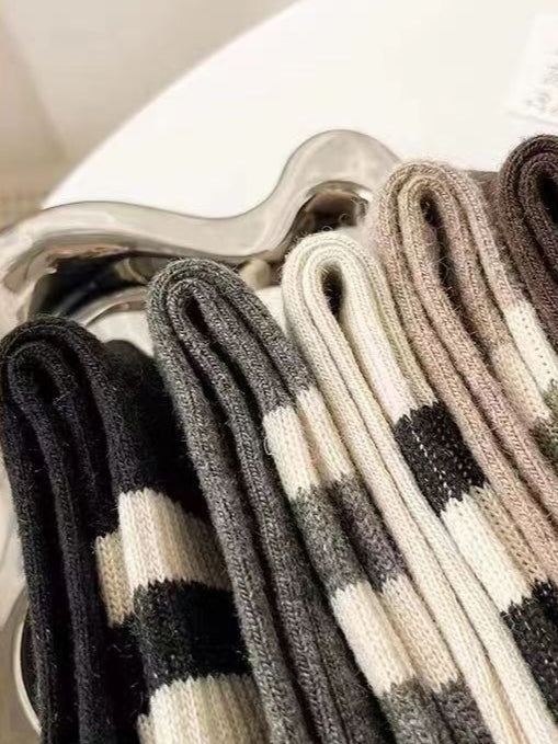 Ladies Rib Knit Color Block Stripe Socks SKASC4176