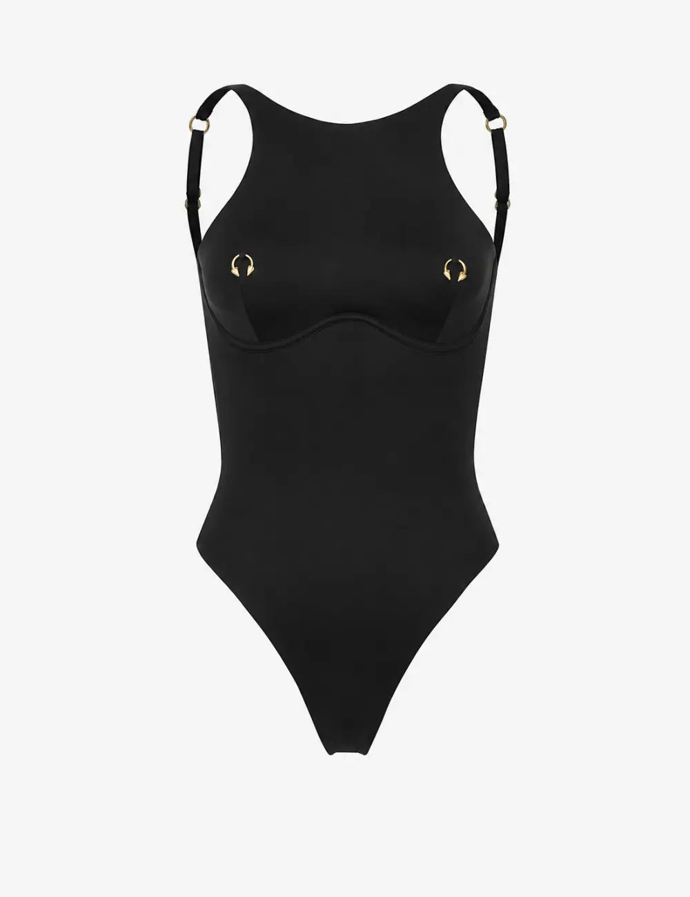 Ladies Gold Hardware Design High-Neck One Piece Swimsuit
