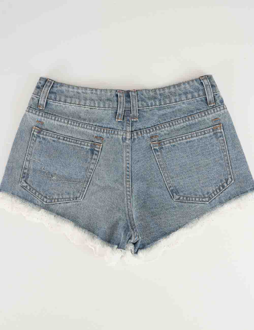 Ladies Lace Trim Frayed Hem Wide Leg Denim Shorts