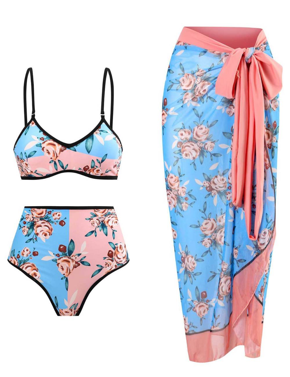 Ladies AB Side Floral Bikini Set with Salong SKSW40135