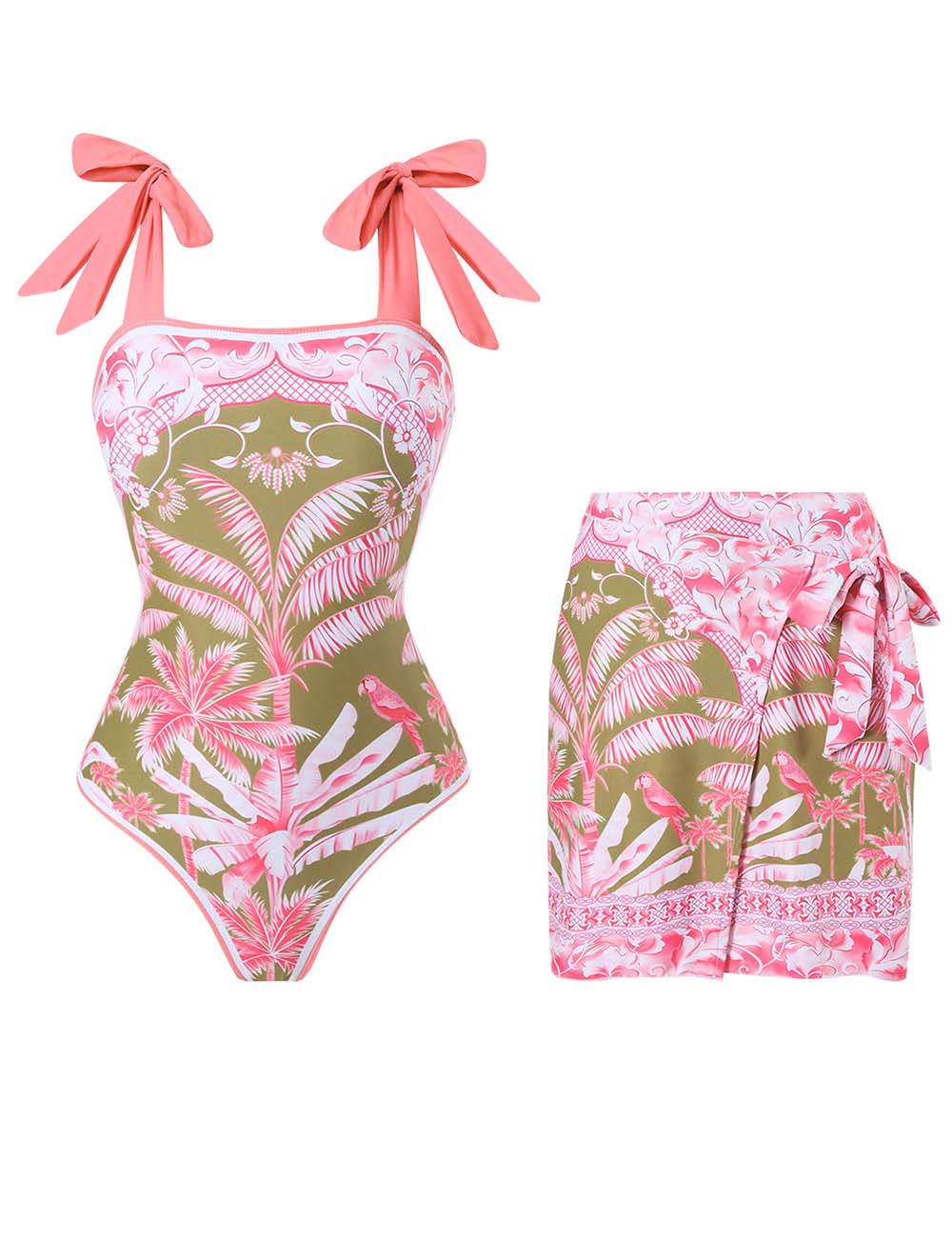 Ladies Tropical Print One Piece Swimsuit with Sarong