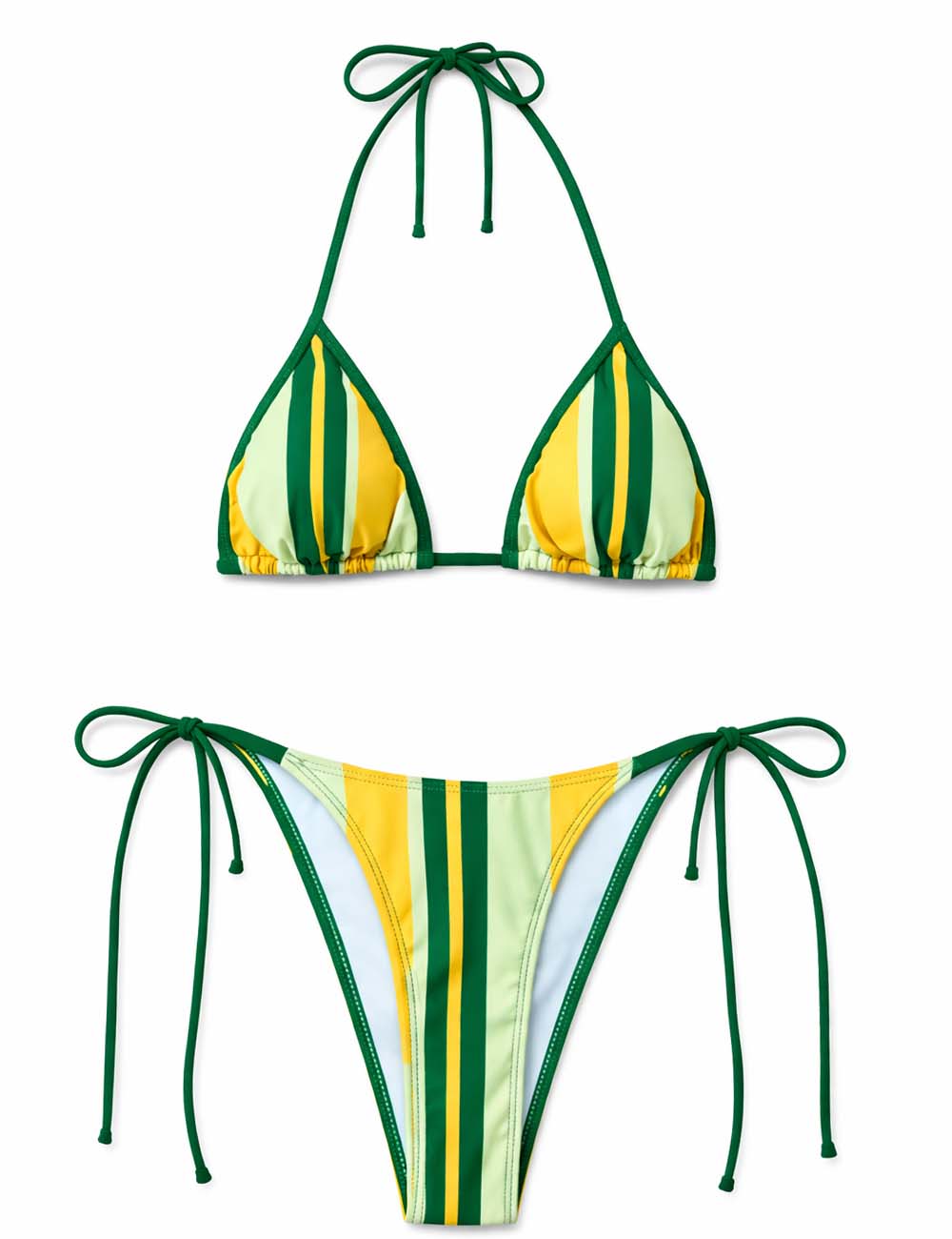 Ladies Striped Halter Neck Lace-Up Triangle Bikini Set
