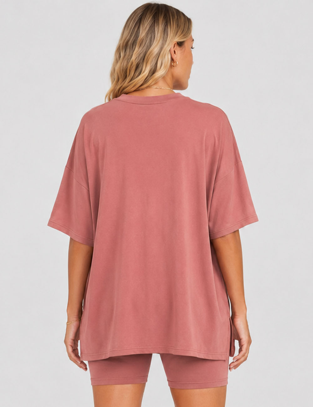 Ladies Solid Loungewear Outfits Loose Top & Slim Shorts Set