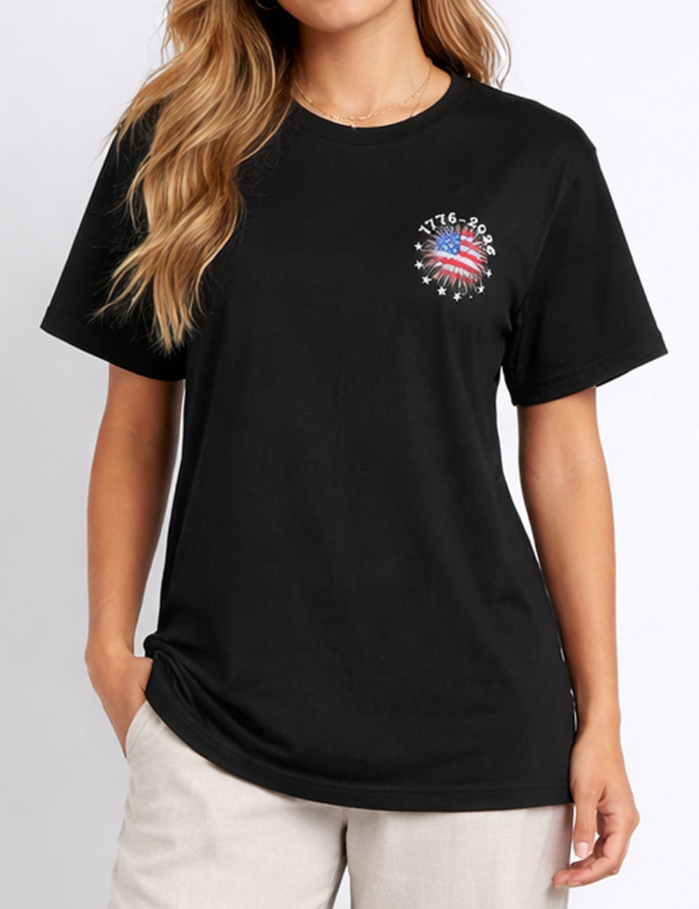 Ladies 4th of July outfit American Flag Stars Print Pullover T-Shirt