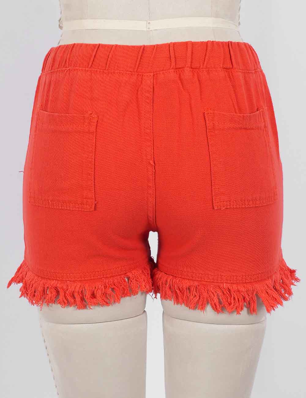 Ladies Solid Color Drawstring Waist Frayed Hem Denim Shorts
