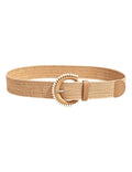 Ladies Boho Woven Straw Round Buckle Elastic Waist Belt