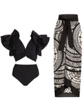 Ruffle Shoulder 2PCS Bikini Set with Salong SKSW40154