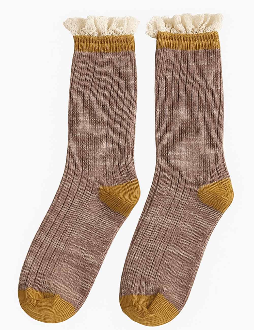 Ladies Vintage Ruffle Lace Trim Knit Midi Calf Socks