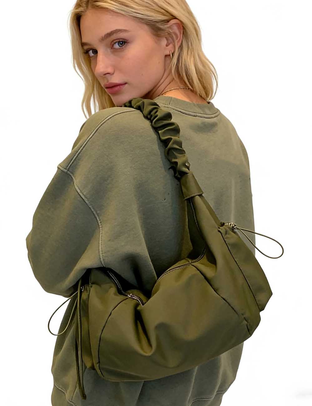 Ladies Nylon Hobo Ruched Strap Shoulder Bag