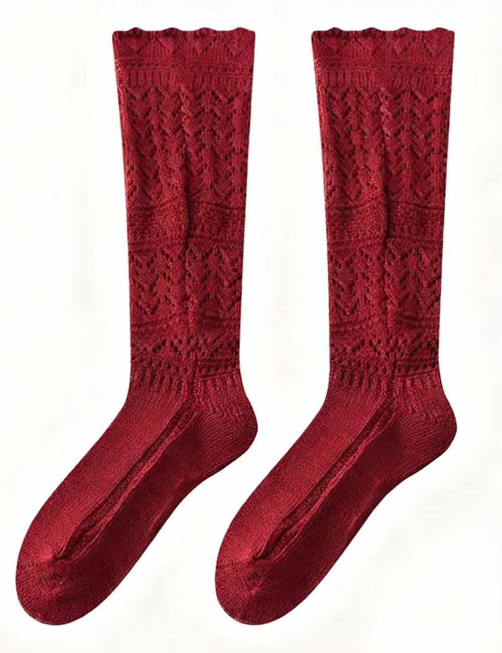 Ladies Solid Color Crochet Knit Hollow Out Slouch Socks