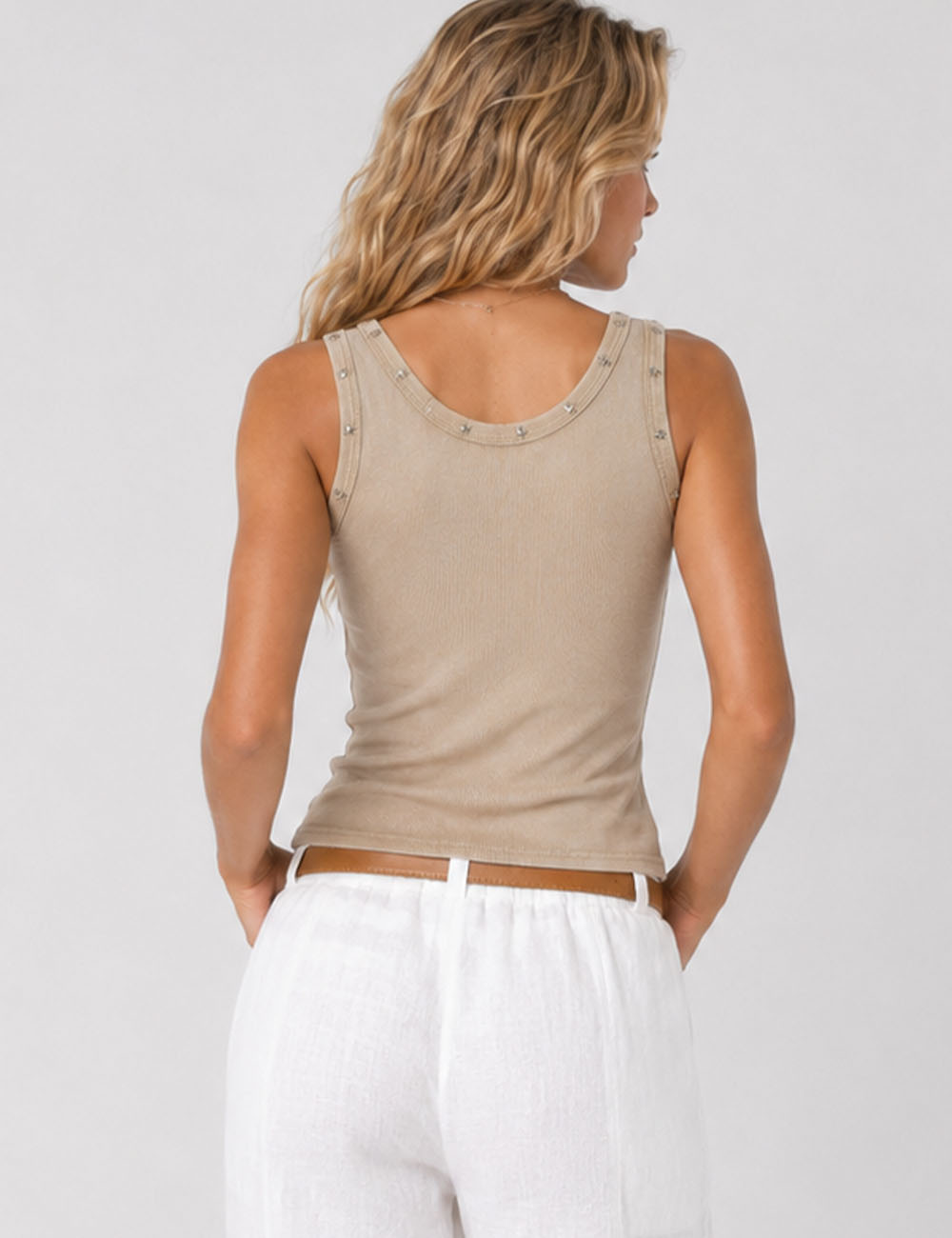 Ladies Chic Star Stud Ribbed Tank Top