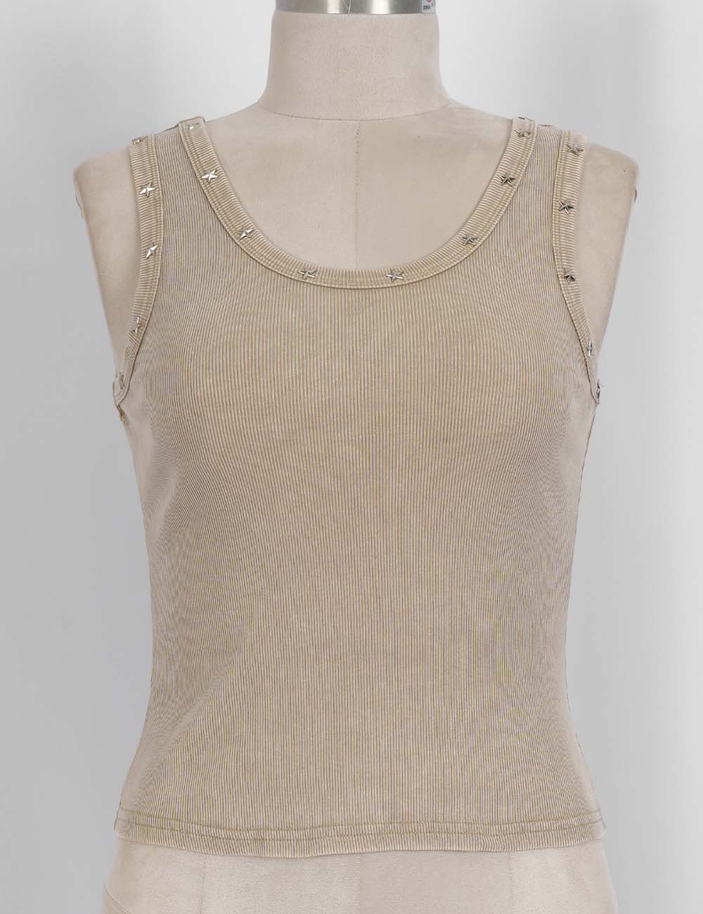 Ladies Chic Star Stud Ribbed Tank Top