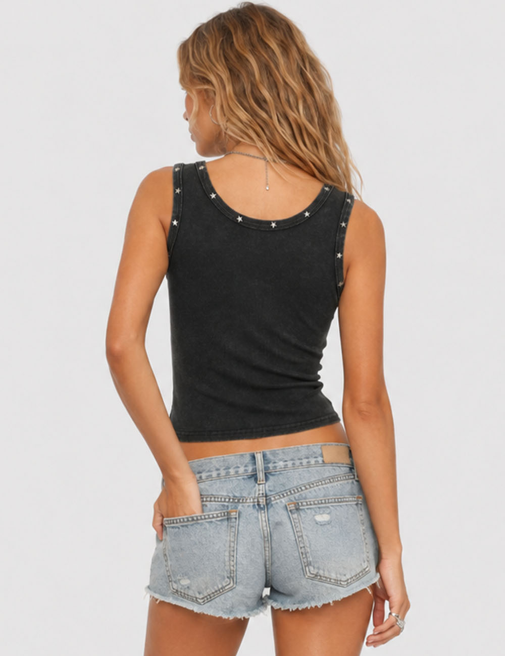 Ladies Chic Star Stud Ribbed Tank Top