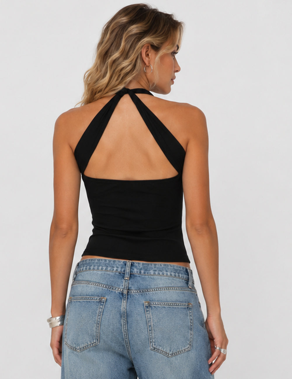 Ladies Chic Metal Stud Halter Neck Sleeveless Top