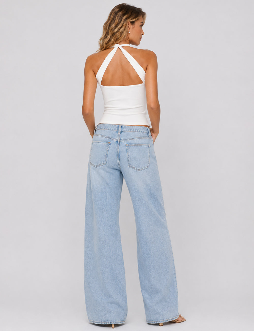 Ladies Chic Metal Stud Halter Neck Sleeveless Top